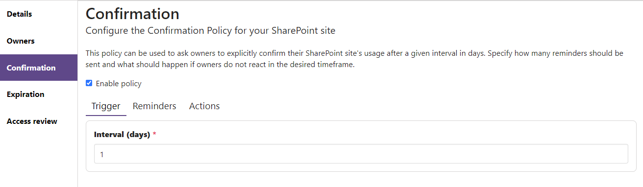 learning SharePoint confirmation policy